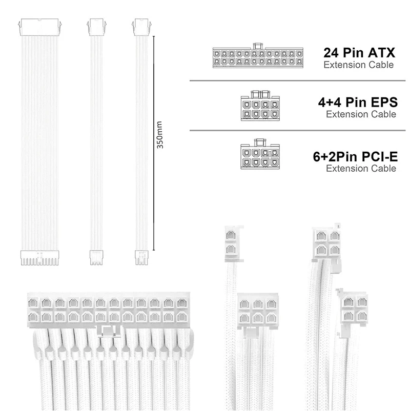 TEUCER EPS ATX PCI-E Extension Cable 350mm 24PIN 4+4PIN 6+2PIN 8PIN PSU CPU GPU