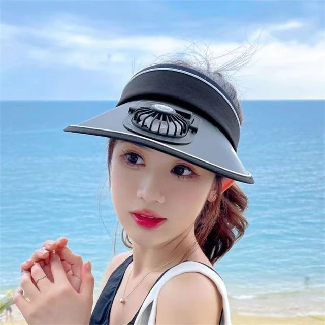 Summer UV Protection Visor women Beach Hat 3-speed Regulation Electric Fan  Empty Top Hat Holiday Sunshade Bicycle Sun Hat - AliExpress