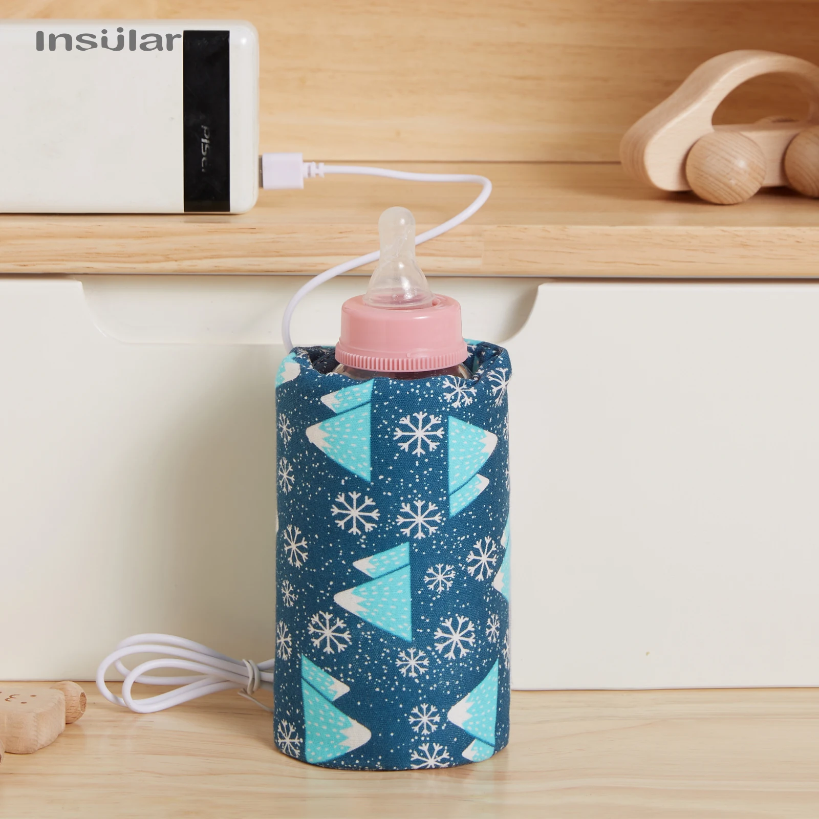 INSULAR USB Baby Bottle Warmer Bag, Portable Insulated Travel Milk Heater Cover, Reusable Infant Feeding Bottle Heating Pouch