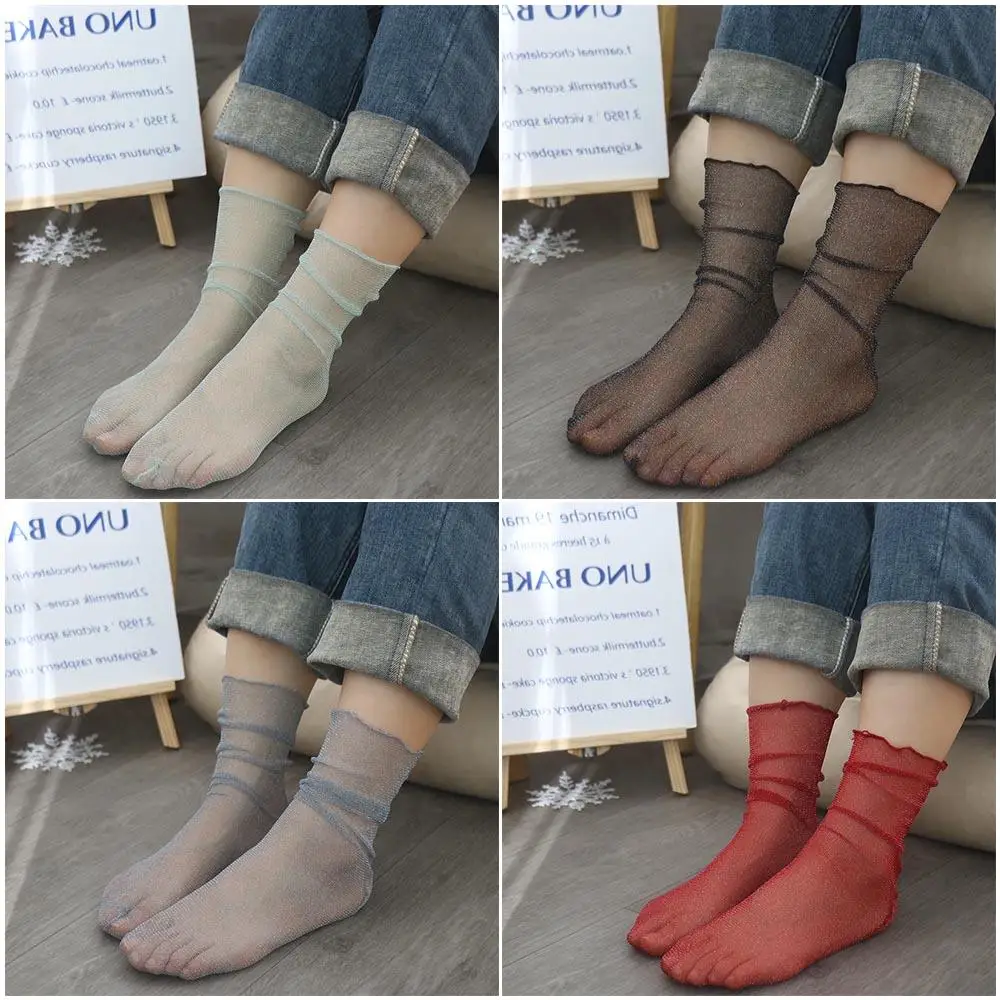 

Gift Comfortable Transparent Fashion Simple Gauze Women Thin Socks Shiny Korean Style Socks Glitter Silk Hosiery