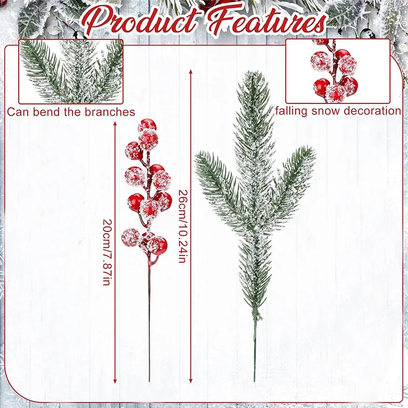 Christmas Decoration 20/26cm Artificial Pine Needle Branches Red Holly Berry Xmas Tree Wreath for 2026 Navidad Home Gifts Decor