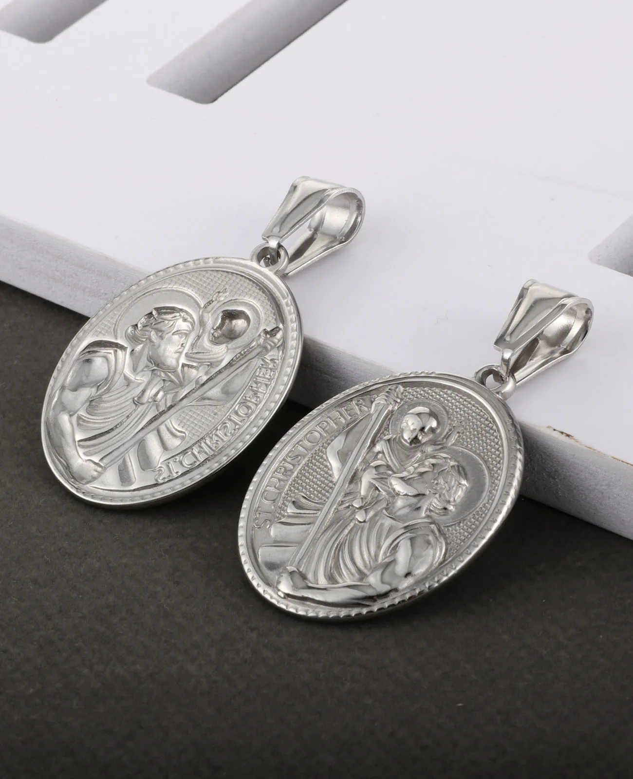 Diyalo 3-Farben-Edelstahl-Anhänger „Saint Christopher“, Amulett, DIY-Halskette, Konfirmation, Sakramente, religiöser Relief-Schmuck – Detail 5