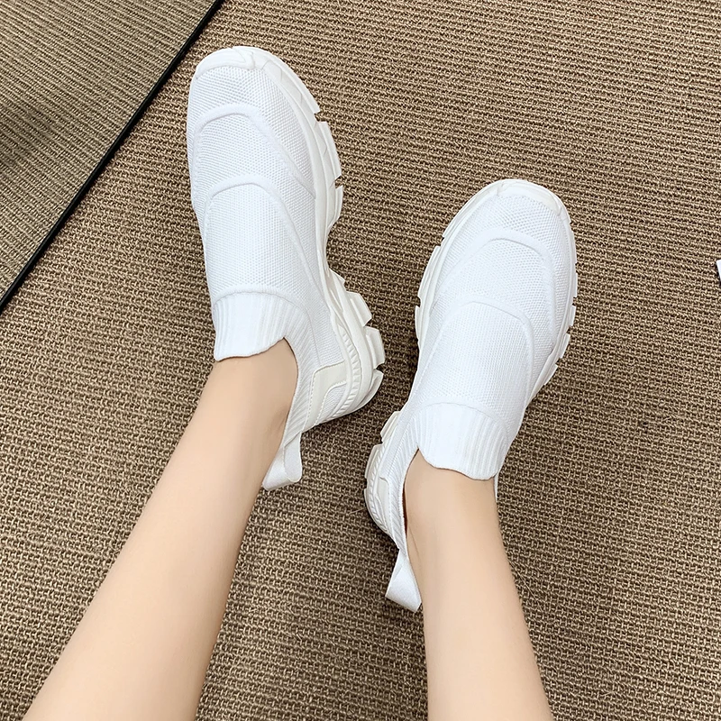 Stretch Knitted Wedge Sneakers Woman Sports Breathable Mesh Vulcanize Shoes Woman Platform Slip on Walking Shoes Mujer