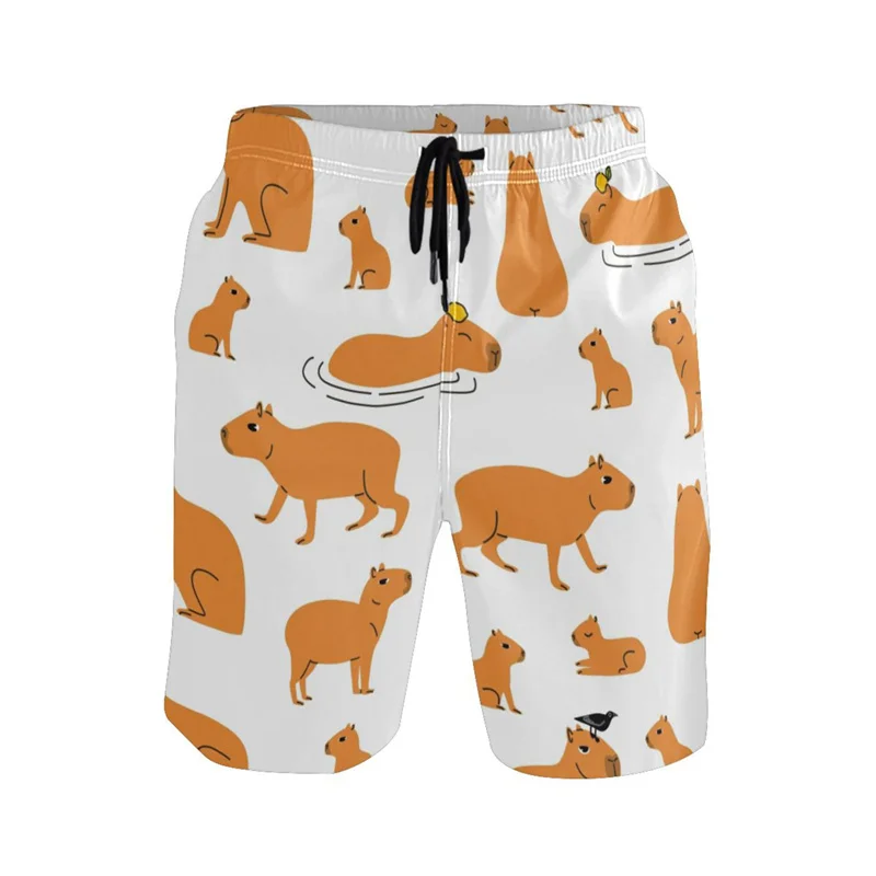 Mens Beach Shorts Cartoon Animal 3d Print Capybara Cool Summer Surf Board Quick Dry Sports Loose Swim Trunks Kids Clothes