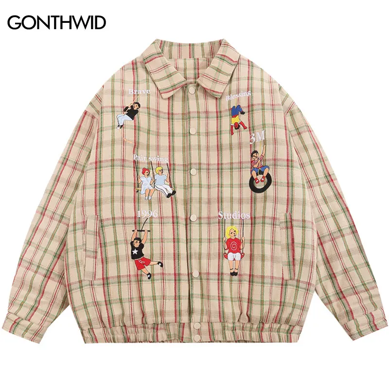 

Vintage Padded Jacket Y2K Hip Hop Retro Embroidery Cartoon Letter Plaid Thick Coat Streetwear 2023 Winter Harajuku Loose Jackets