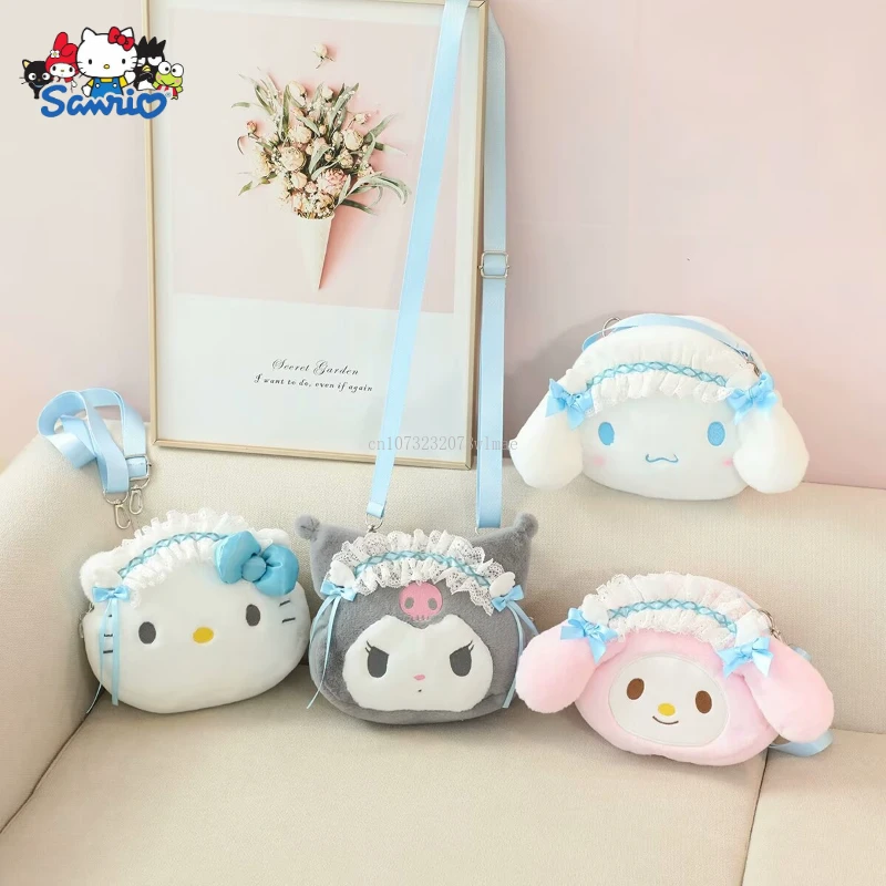 

Sanrio Plush Crossbody Bags Kuromi My Melody Cinnamoroll Plush Toys Handbags Kawaii Cartoon Hello Kitty Storage Bag for Girls