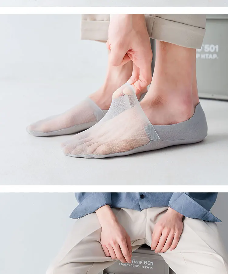 Mens Ultra-Thin Invisible Boat Socks - Non-Slip Breathable Summer 3-Pair Pack