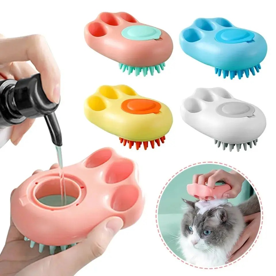 

Bathroom Puppycat Washing Massage Dispenser Grooming Shower Brush Soft Silicone Dog Brush Pet Shampoo Massager Bath Brush