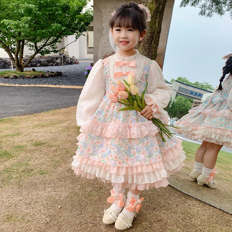 

Baby Girl Spring Autumn Vintage Spanish Pompom Ball Gown Princess Lolita Dress for Children Girl Easter Birthday Eid
