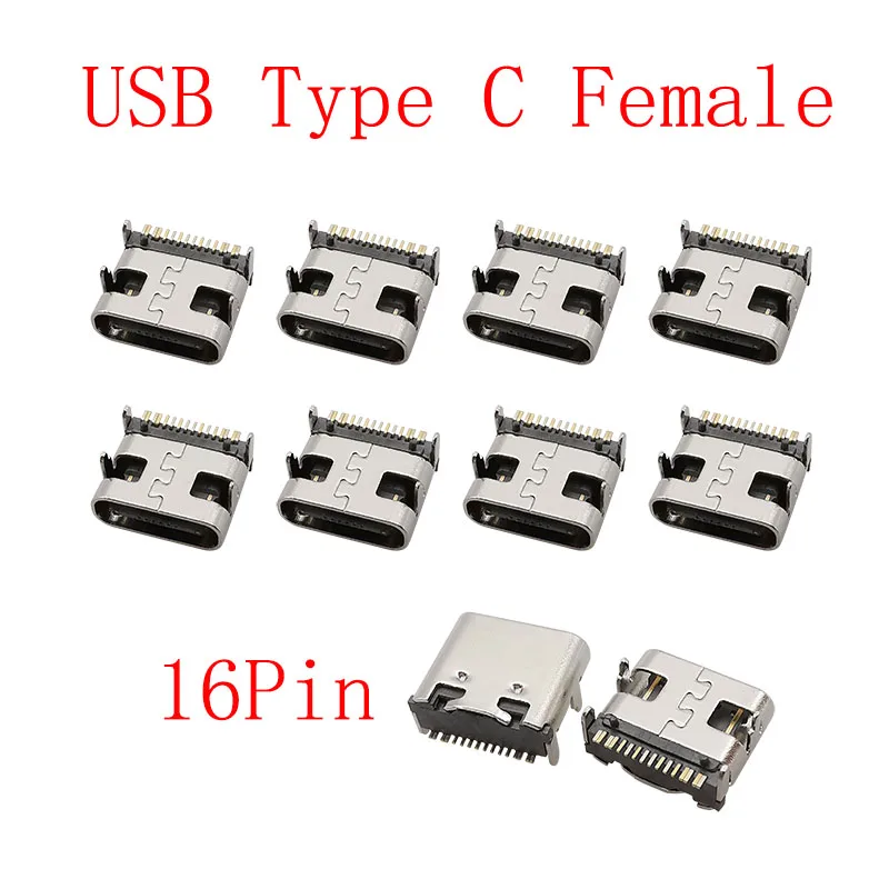 USB Type C Female Jack Charging Port Connectors - Pack of 10