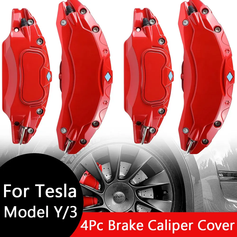 Copri Pinza Freno Per Tesla Model Y - Set Da 4 In Lega Di Alluminio, Colore Rosso - Foto 10