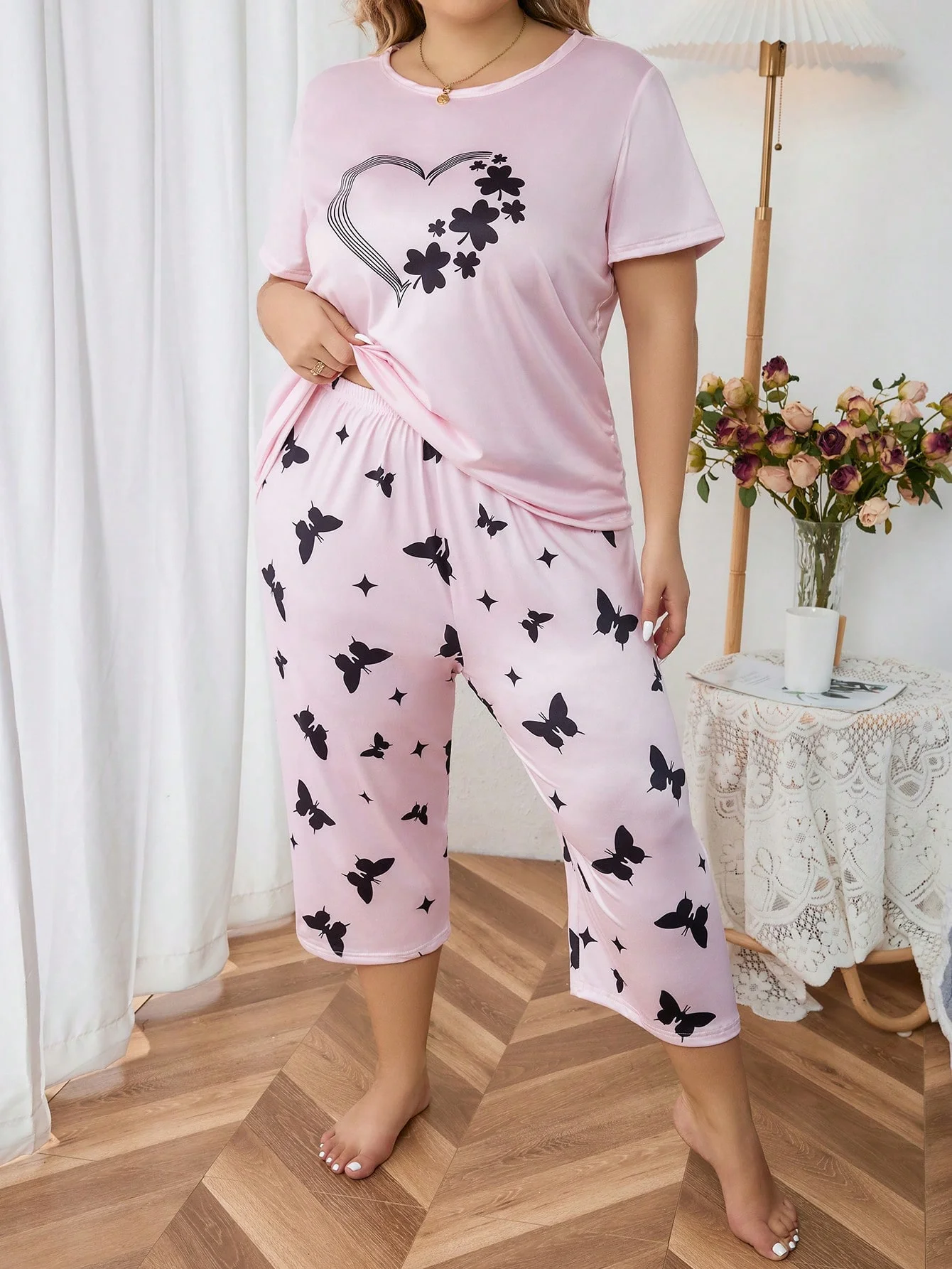 Pajama Pants Women's Butterfly Pajama Set Summer Sleepwear