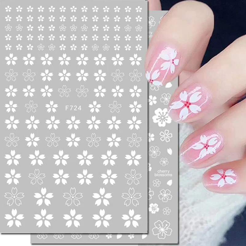 

3d Nail Art Decals White Petal Florals Cherry Blossoms Flowers Adhesive Sliders Nail Stickers Decoration For Nail Tips Beauty