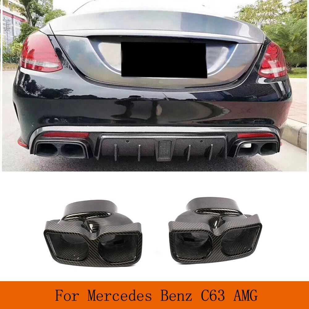 

Черные автомобильные выхлопные наконечники, 2 шт., глушитель для Mercedes-AMG C63 W205 S205 C205 A205 C63 AMG, выхлопная труба из сухого углеродного волокна, 1 пара