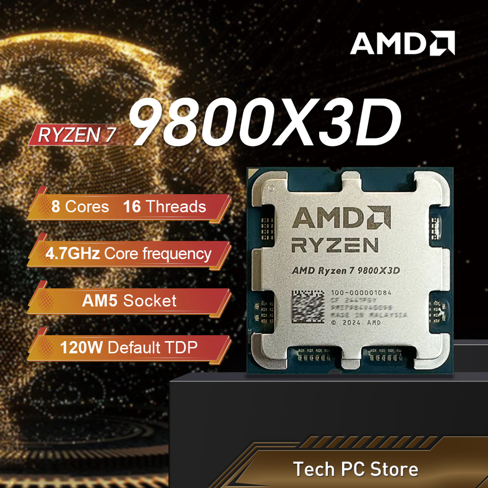 NEW AMD Ryzen 7 9800X3D 4.7GHz L3=96M Processor 120W 8-Core 16-Thread R7 9800X3D Socket AM5 4NM DDR5 but No Fan