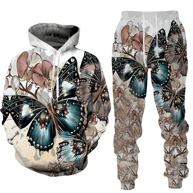 

Women's Tracksuit 3D Butterfly Print Hoodie Sweatshit Two Piece Set Female Sweater Pullover Trousers Suit Casual Women Clothing