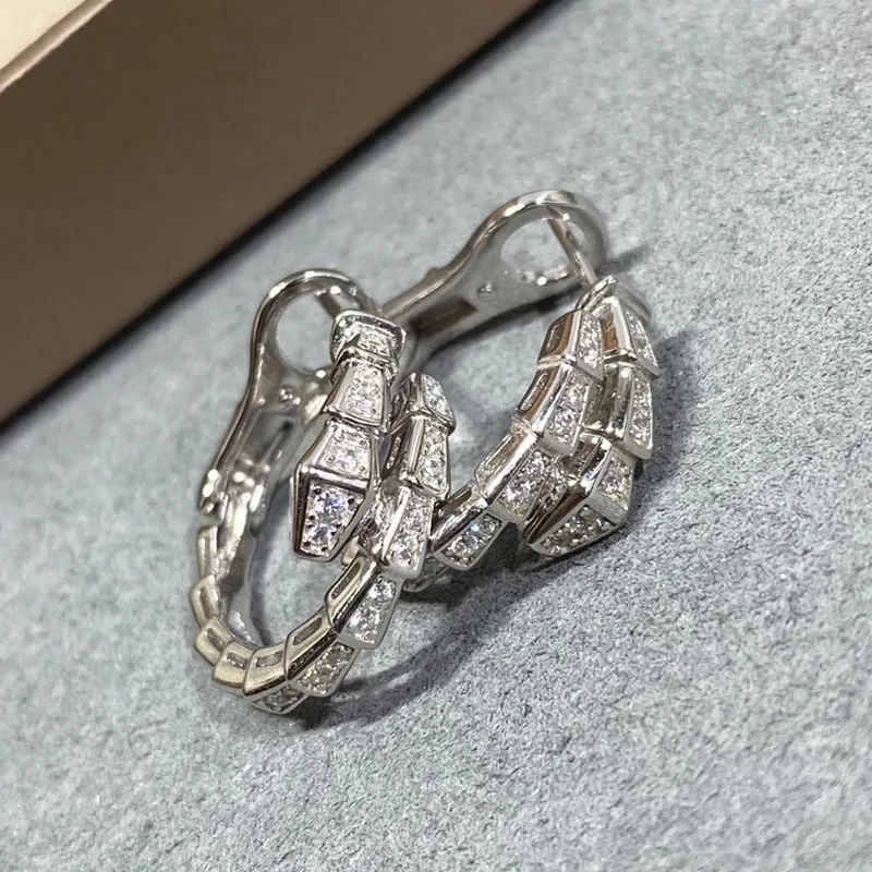 Zircon Inlaid 925 Silver Snake Bone Earrings | High-End Women's Fashion Jewelry | Luxury Brand Party Gift