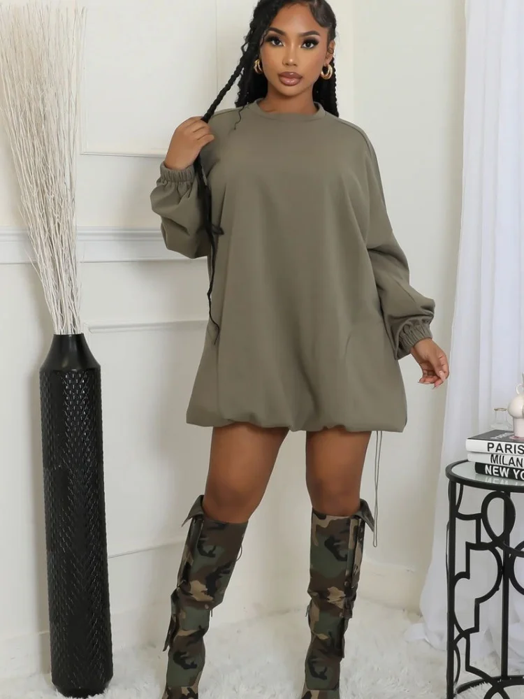 Wmstar Women Fashion Solid Color Dresses Loose Round Neck Long Sleeved Dress Autumn and Winter Wholesale Dropshipping 2024