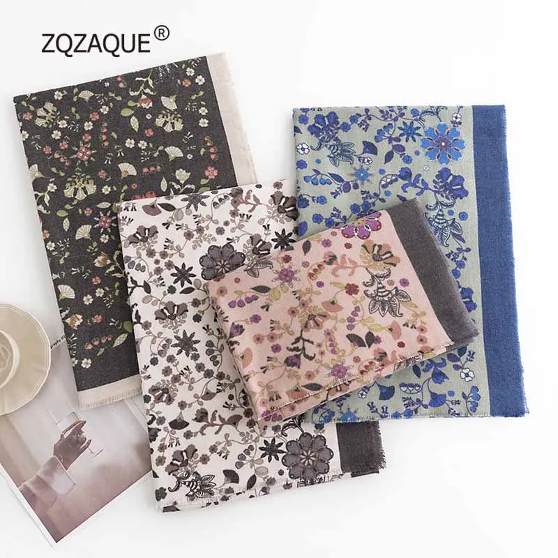 

Small Flower Printing Scarf for Women Elegant Imitation Cashmere Scarf Female Warm Scarf Celebrity Style AutumnWinterSY2687 2023