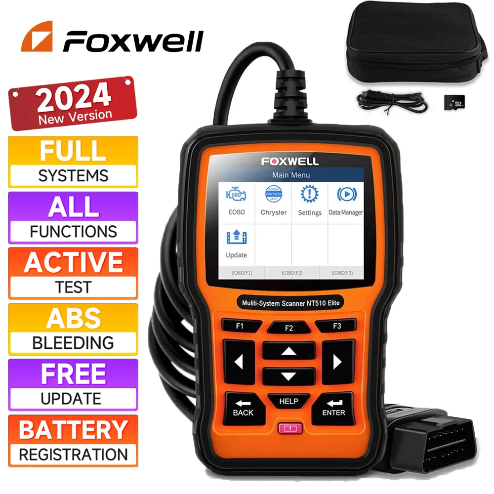 2024 Nuovo Scanner Foxwell Nt510 Elite Obd2 Codifica Ecu Strumenti Diagnostici Del Sistema Completo Lettore Di Codici Bidirezionale 30 + Reset Pk Nt71