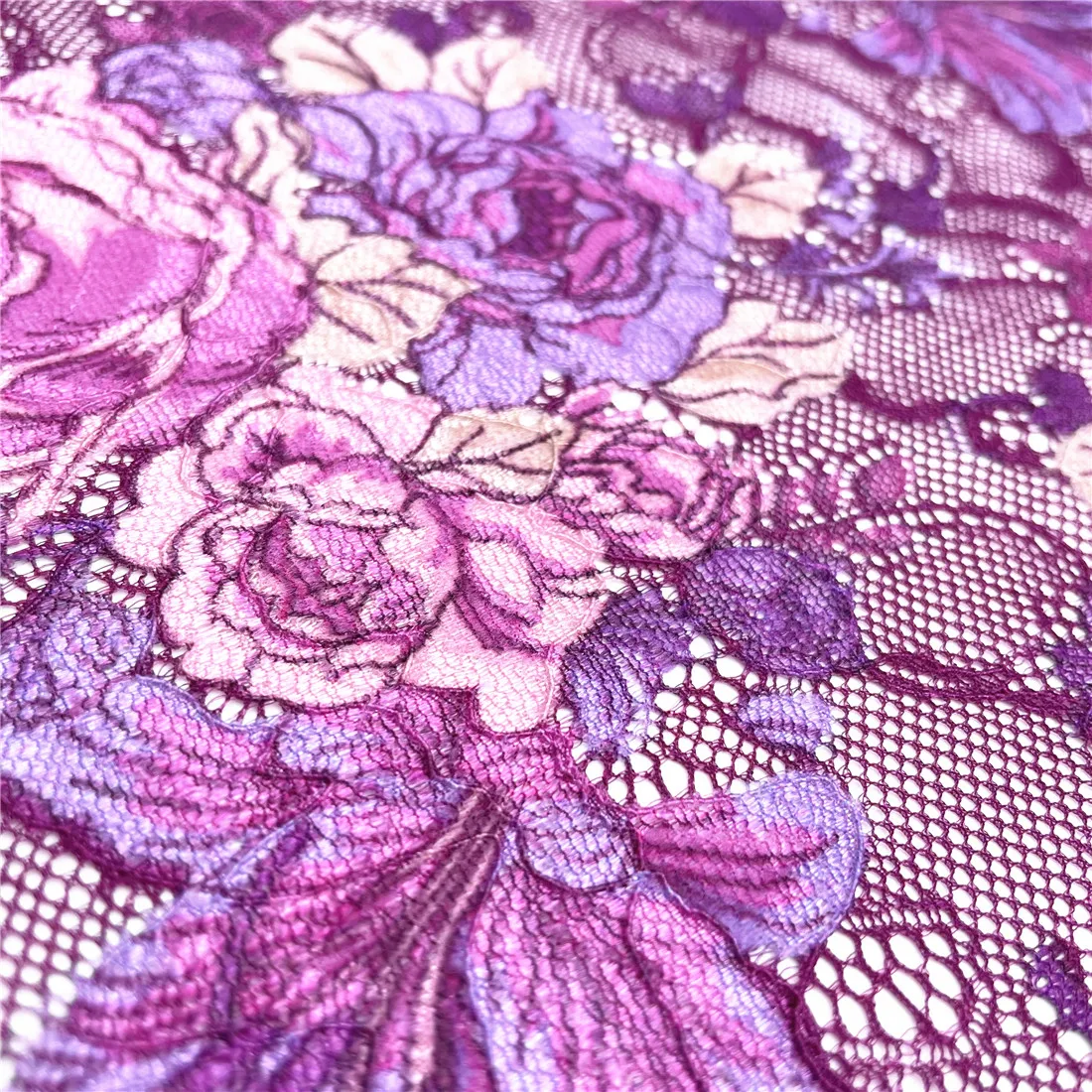3y/lot 19cm Floral Violet Elastic Lace Trim DK Purple 5