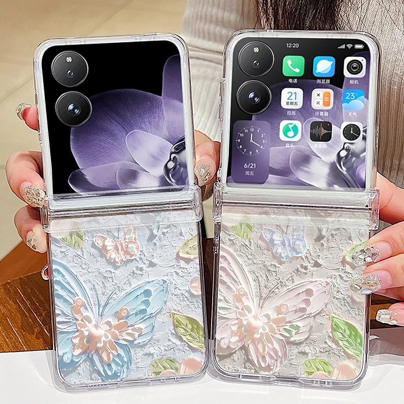 Butterfly Pattern Transparent Shockproof Phone Case - Clear Folding Hard Cover