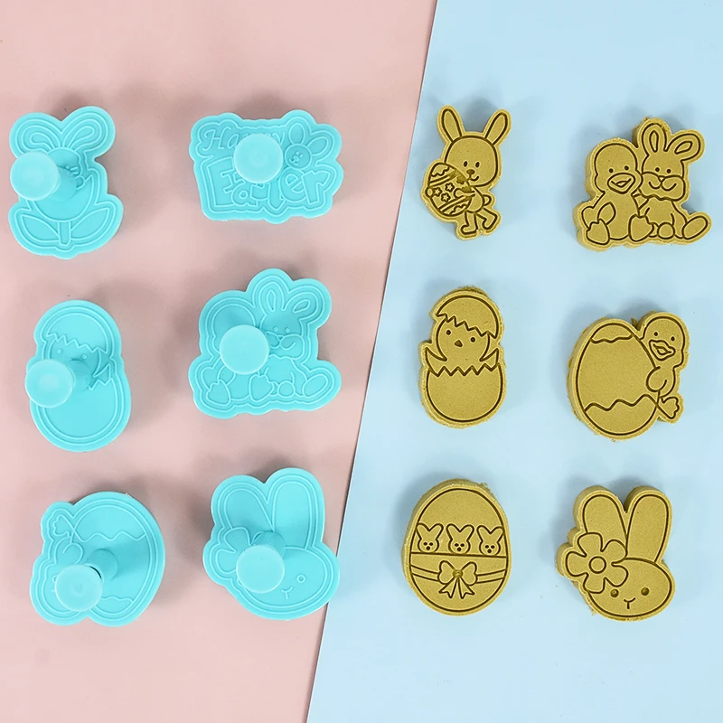 4pcs Bunny Egg Rabbit Chick Easter Theme Plastic 3D Cookie Cutter Plunger Baking Mould Cookie Tools Pastry Cake Decorating Tools