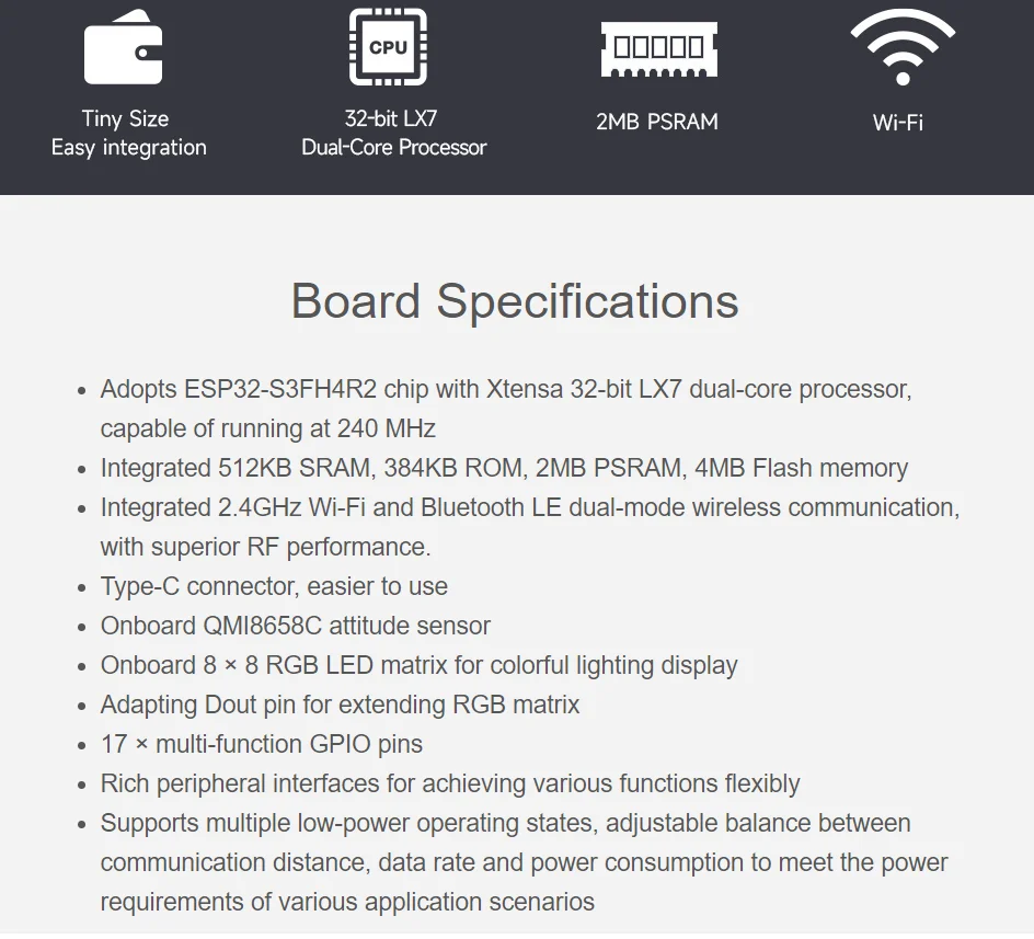 Waveshare ESP32-S3 RGB LED Matrix Board - Wi-Fi Bluetooth Development Board