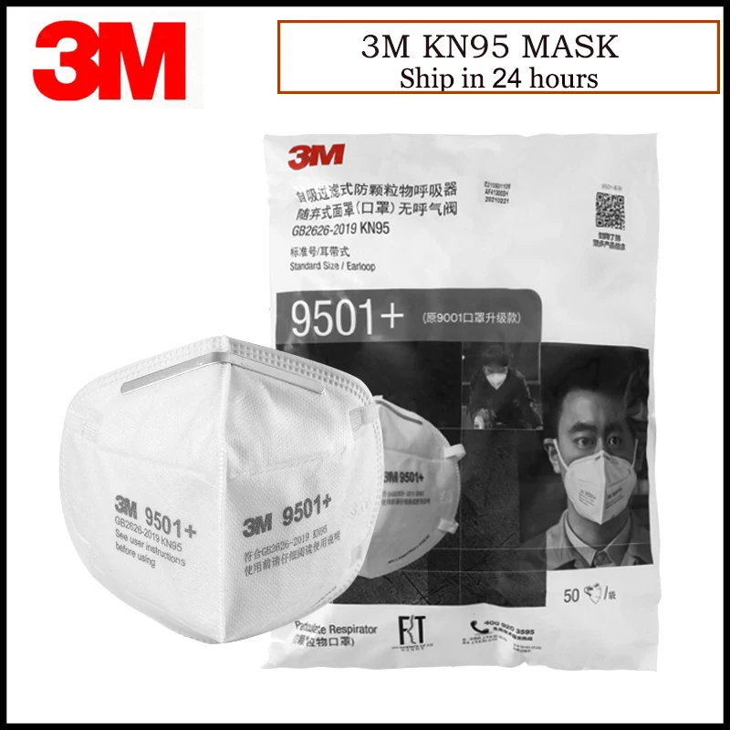 

50pcs/Bag 3M 9501+ KN95 Particulate Dust Mask Respirator Earloop Anti-haze Protective Masks 3M Original Mask