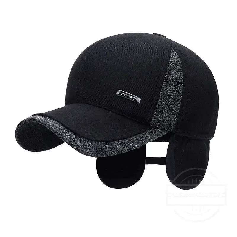 New Warm Mens Winter Wool Baseball Cap Ear Flaps Brand Snapback Hats Thicken Cotton Fitted Cap Gorra Hombre Trucker Cap 3
