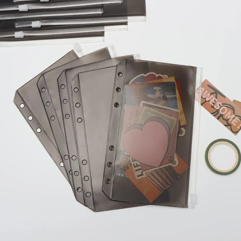 12Pcs A6 바인더 포켓 블랙 지퍼 파우치, 반투명 PVC 현금 예산 봉투, A6 노트북 바인더 용 문서 제출 가방
