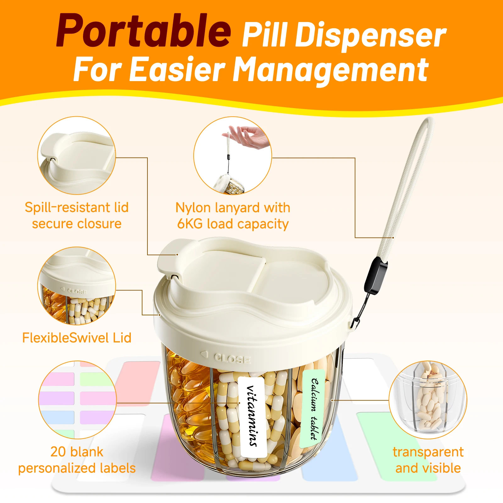 7 Compartment Pill Organizer Weekly Portable Vitamins Supplement Container Travel Anti-Mix Pill Box Bottle Multi-Color Selection