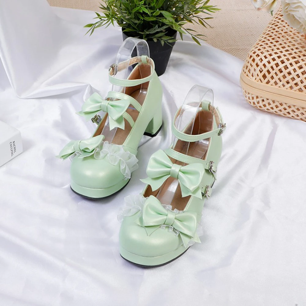 Wiosenne Jesienne Małe Świeże Lolita Damskie Buty Słodka, Modna Bowtie Mary Janes Dziewczęce Buty Na Platformie Plus Rozmiar Obcasy 45 46 48 8820