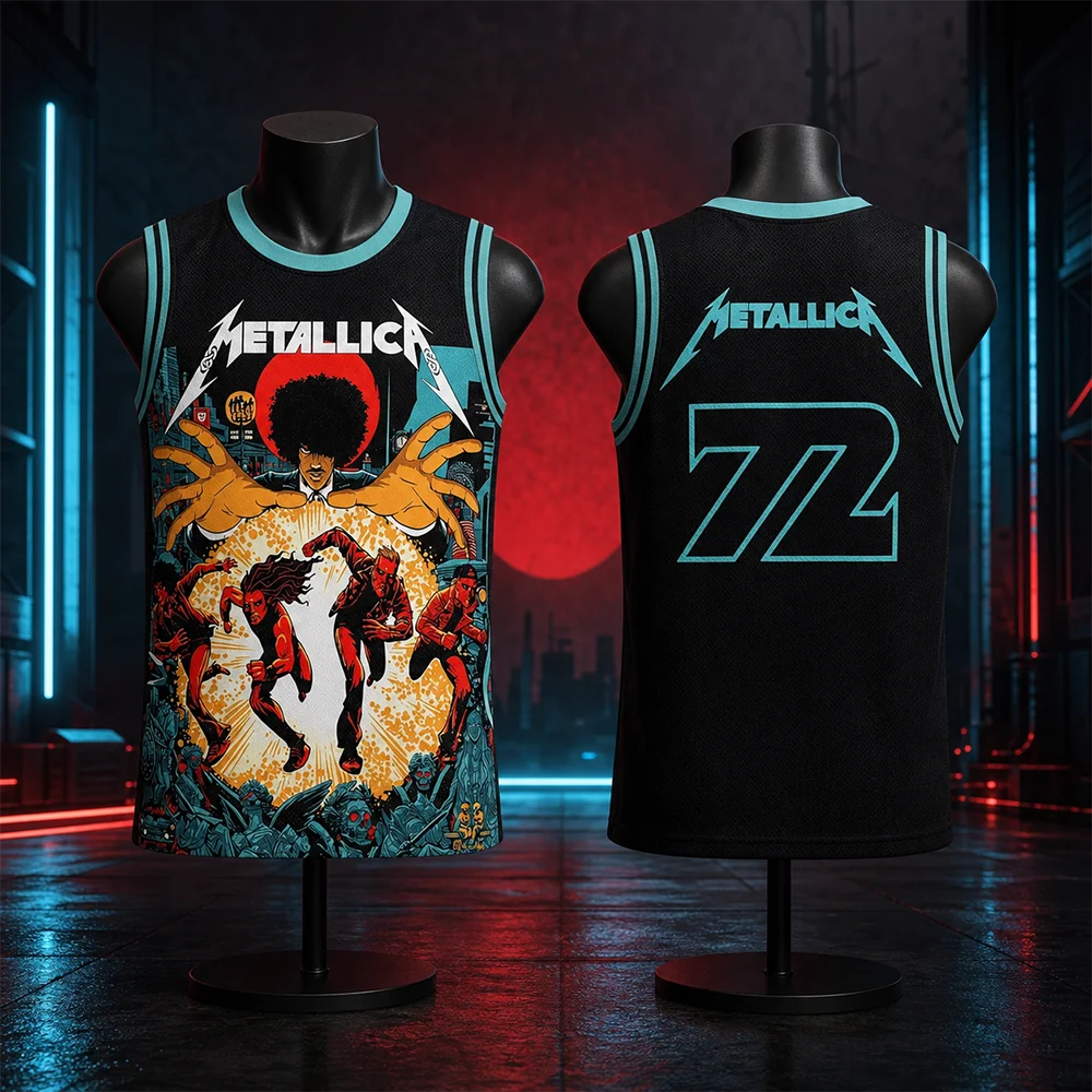 Metallica M72 European Tour 2026 Herren- und Damen-Basketballtrikot, Sommer, schnell trocknend, atmungsaktiv, passende Weste für Eltern und Kinder