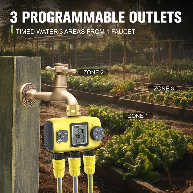 3-Outlet Automatic Water Timer Garden Irrigation Watering System Smart Independent Control Sprinkler Programmer Tools 3