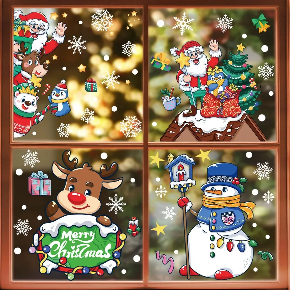 Christmas Window Stickers Bathroom Shadow Clings Xmas New Year's Eve Merry Christmas For Kid Birthday Party Decorations