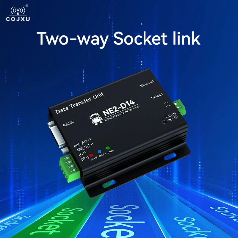 RS485/RS232/RS422 to Ethernet Serial Server Modbus TCP to RTU MQTT Two-Way Socket Link COJXU NE2-D14 AT Command DC8-28V