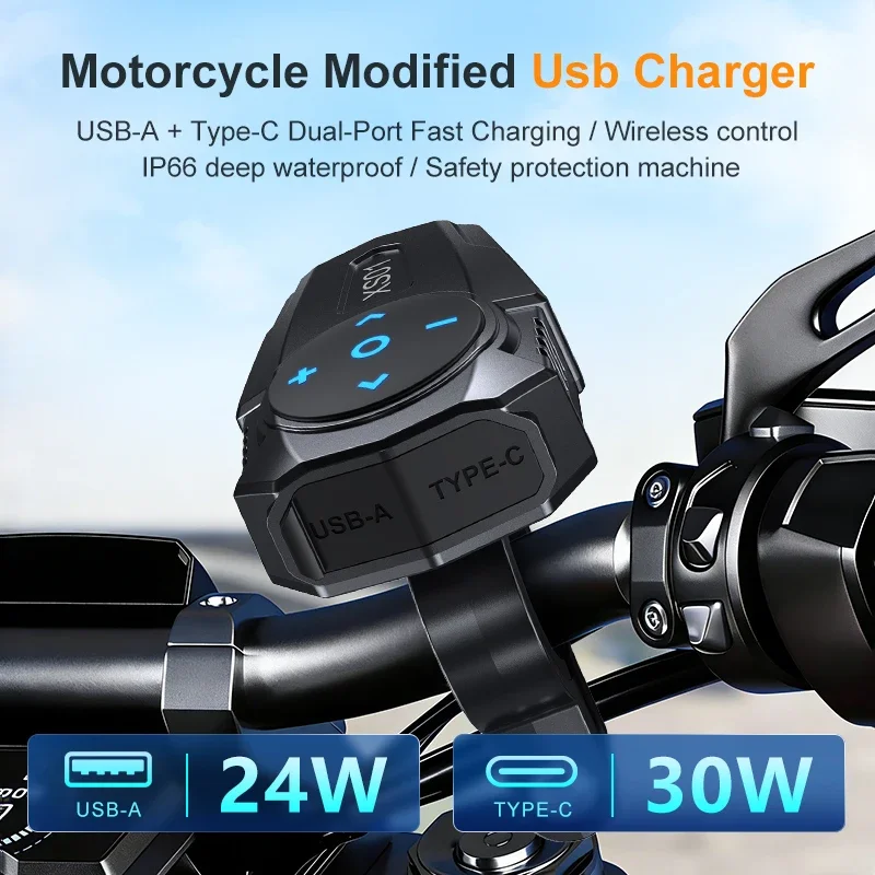 Caricatore USB per Moto 24W USB-A 30W Tipo C Ricarica Rapida IP67 Impermeabile con Supporto per Manubrio Caricatore Digitale per Telefono - Image 2