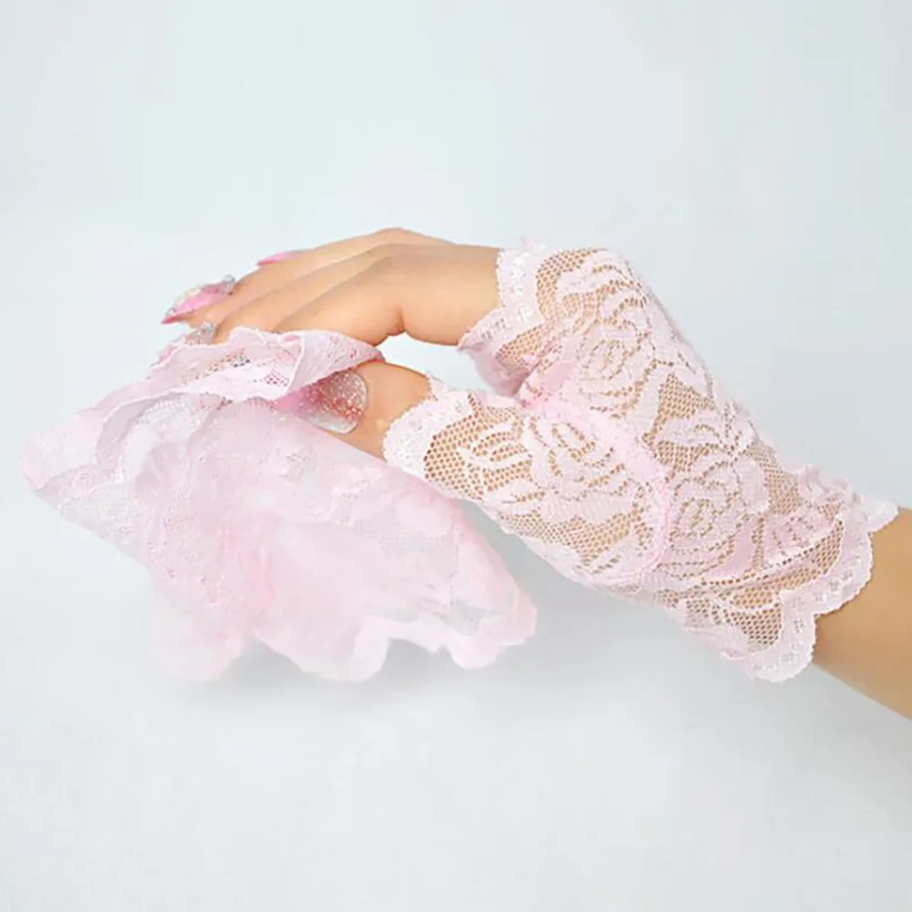 Summer Women Fingerless Gloves Sexy Female Lace Sailor Dance Mittens For Bride Half Finger Fishnet Dress Mesh Short Gloves