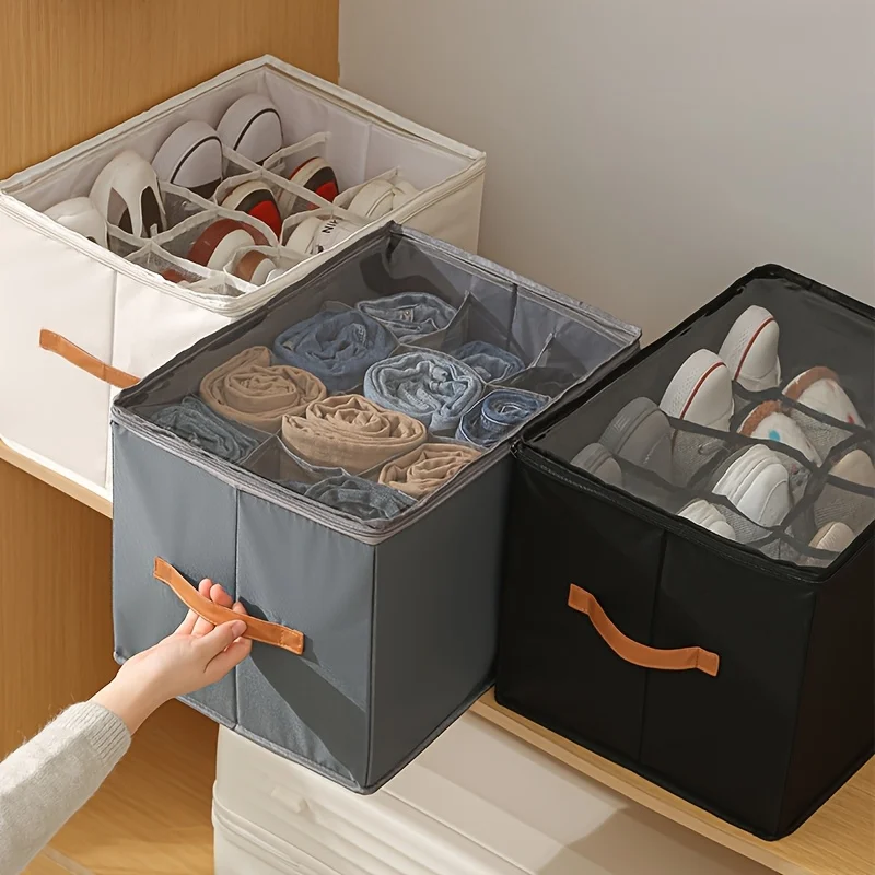 Enhanced Oxford Fabric Storage Box with Clear Lid, Foldable Stackable Organizer for Space-Saving Closet Solutions