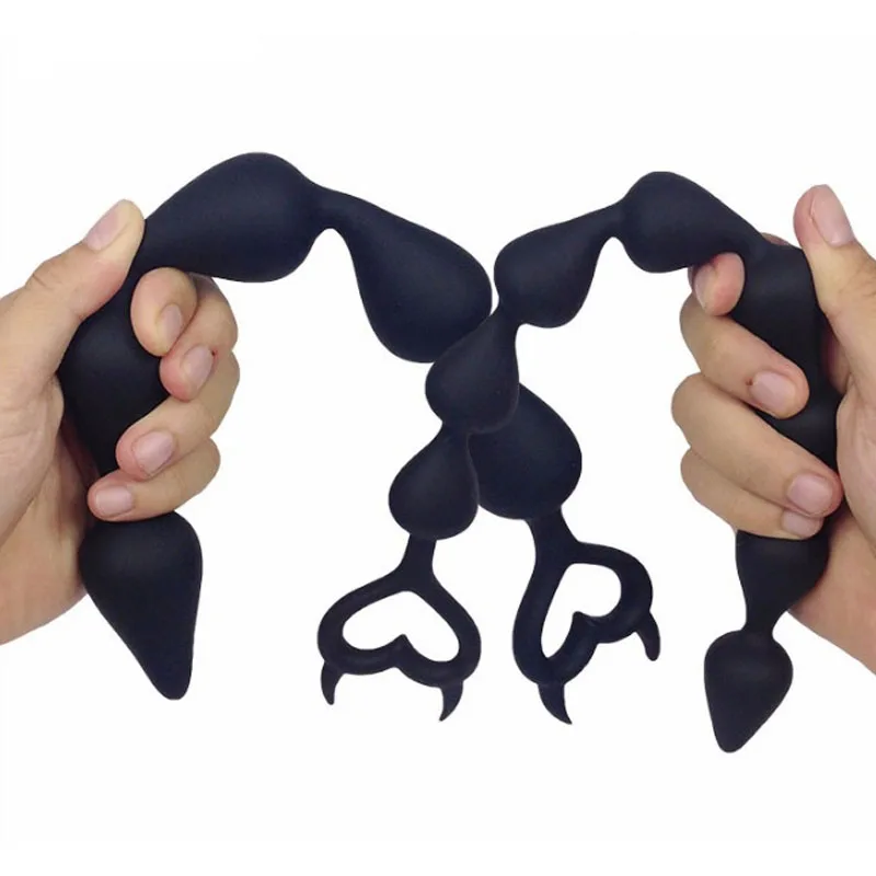 Extra Long Anal Ball Butt Plug Black Anal Beads Silicone Sex Toys Male Prostate Massager Masturbation Erotic Tools anal sex toys