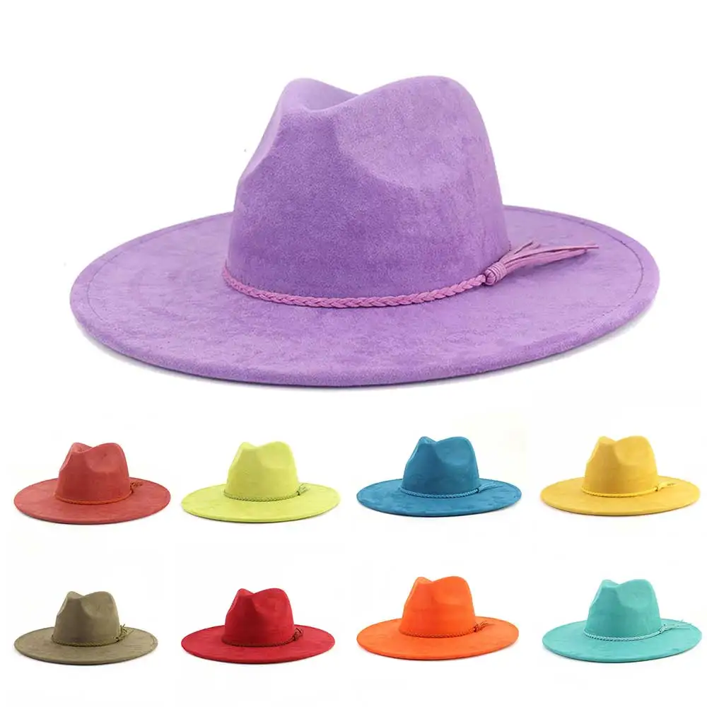 Vegan Suede Hat Teardrop shape 9.5cm Wide Brim Fedora Hat Men's and Women's Autumn and Winter Felt Jazz Hat Classic Church Hat