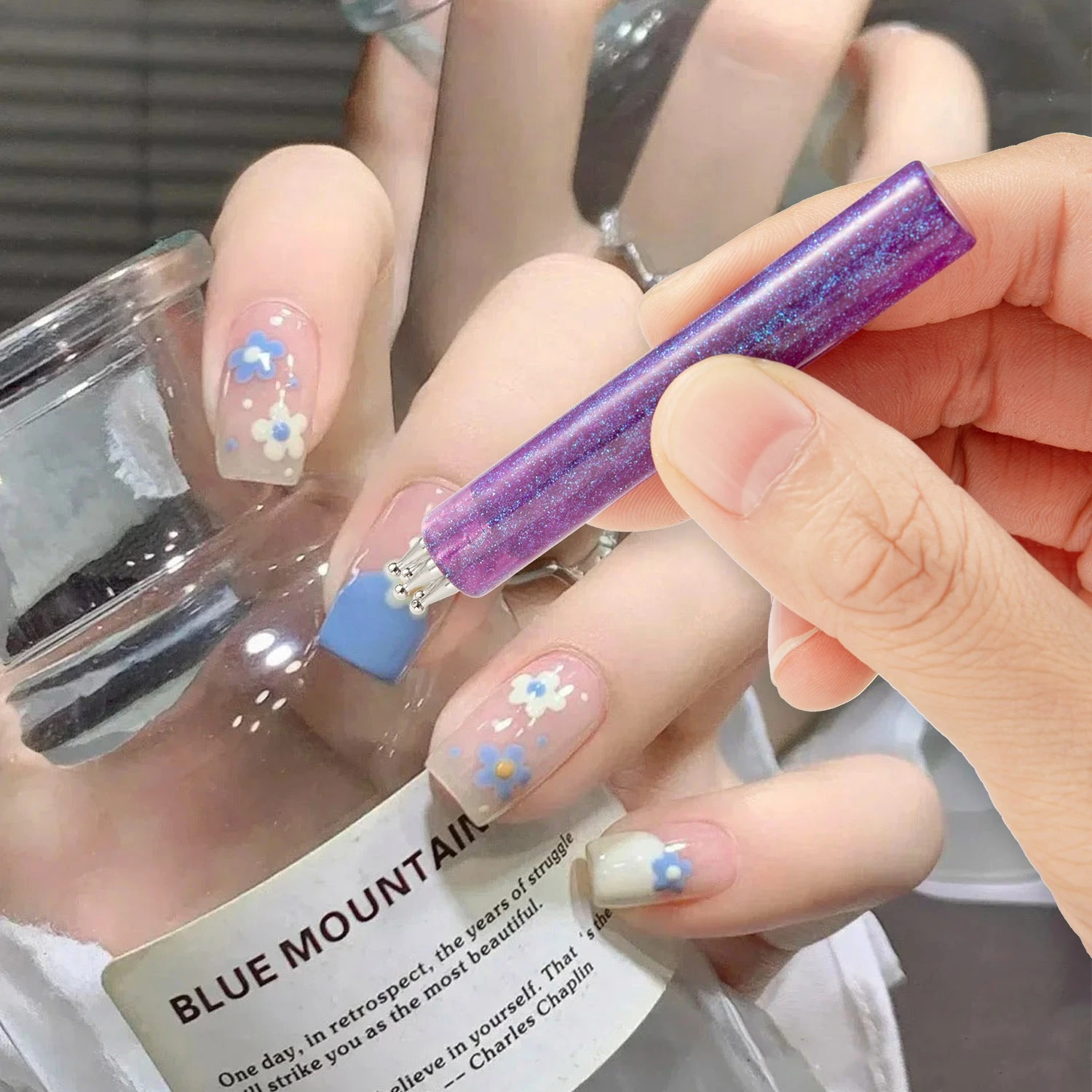 다용도 5잎 꽃 네일 도팅펜 네일아트 아크릴 꽃 네일 라인스톤 펜 마블링 드로잉 페인팅 펜 도구