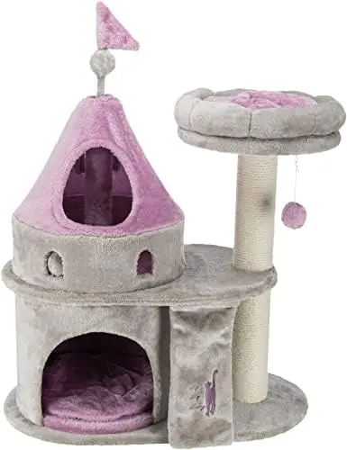 

Kitty Darling Castle Condo, Scratching Post, Cat Tree, Pom Pom, Crinkle Toy | Beige 27.5 x 14.75 x 35.25 in. Cat life series Cat