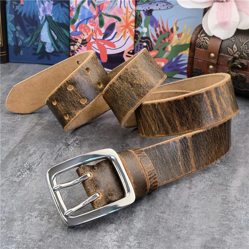 3.8CM Double Pin Stainless Steel Belt Buckle Thick Leather Belt Men Luxury Men's Belt Ceinture Men's Leather Belt Wide SBT0017