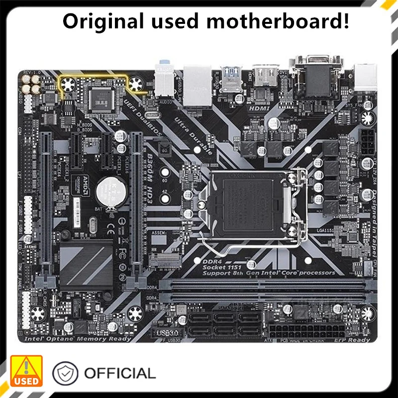 

Для B360M HD3 оригинальная б/у Материнская плата Intel B360 32 Гб DDR4 LGA 1151 i7/i5/i3 USB3.0 SATA3