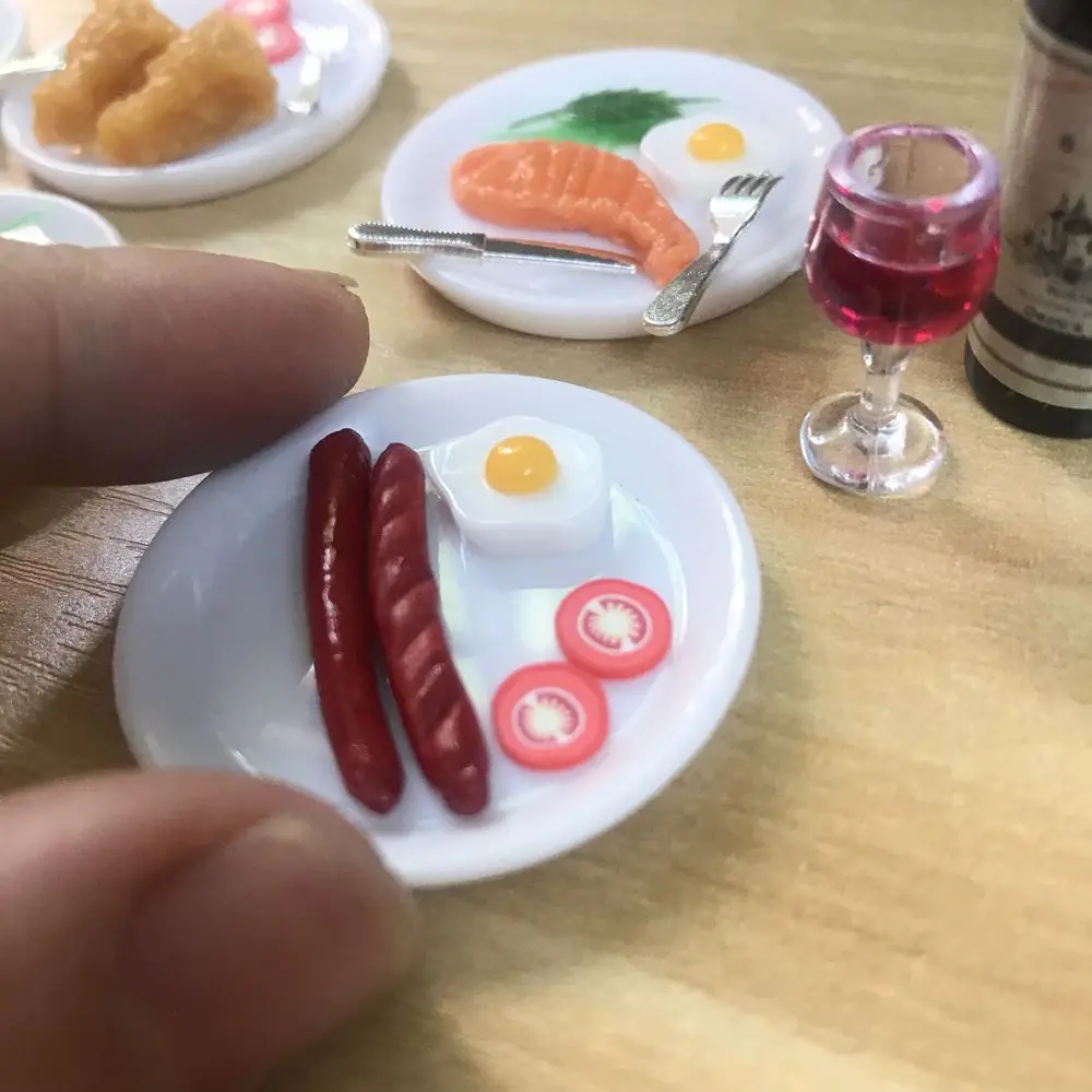 1 Set 1/12 Scale Miniature Wine Steak Pretend Food Set for Blyth OB11 1/6 BJD Dollhouse Kitchen Play Toys Accessories 5