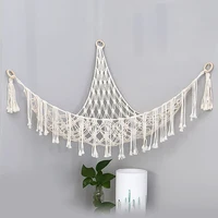 Boho Plush Toy Hammock Triangular Shape Hanging Mesh Storage Basket Cotton Tassels Wall Net for Bedroom Living Room 1