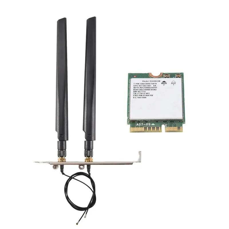 듀얼 밴드 무선 AC 9560 데스크탑 키트용 1730Mbps 블루투스 5.0 802.11Ac M.2 CNVI 9560NGW 안테나가 있는 와이파이 카드