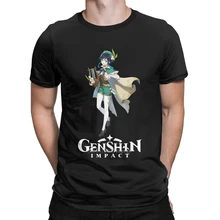 

Novelty Venti Genshin Impact T-Shirt Men Crewneck Cotton T Shirt Anime Short Sleeve Tee Shirt Plus Size Tops